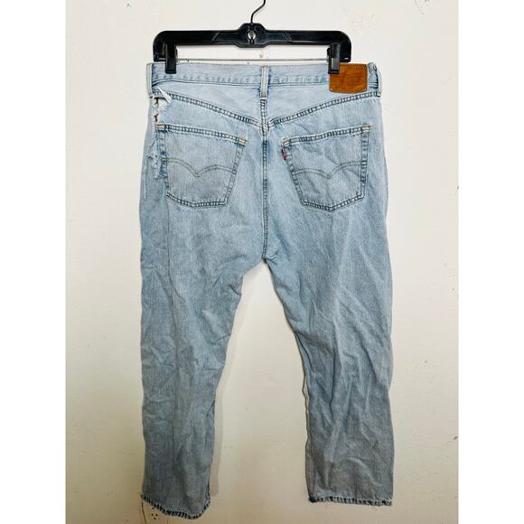 Levi's 501 Blue 100% Cotton Denim Patchwork Freehand Folk Jeans Size W 32 L 30 - Picture 8 of 16